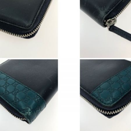  GUCCI グッチ ラウンドファスナー長財布 グッチシマ 307993 ネイビー×グリーン レザー 傷多数 財布本体のみ
