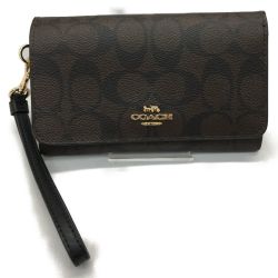 ▼▼ COACH コーチ アウトレット レディース二つ折り財布 シグネチャー ブラウン×ブラック F32484 Aランク