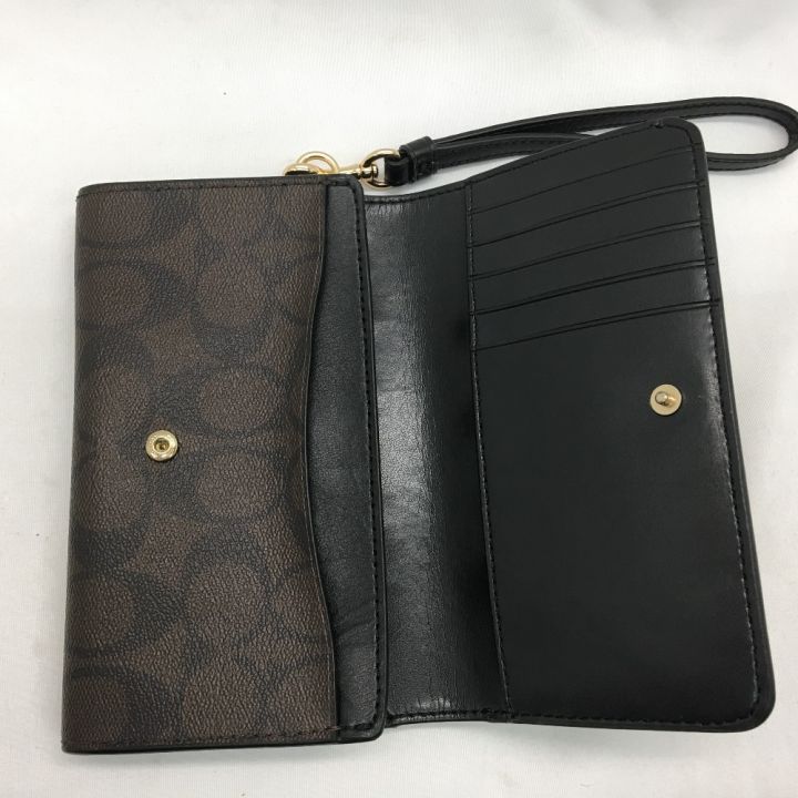 COACH コーチ アウトレット レディース二つ折り財布 シグネチャー ブラウン×ブラック F32484｜中古｜なんでもリサイクルビッグバン