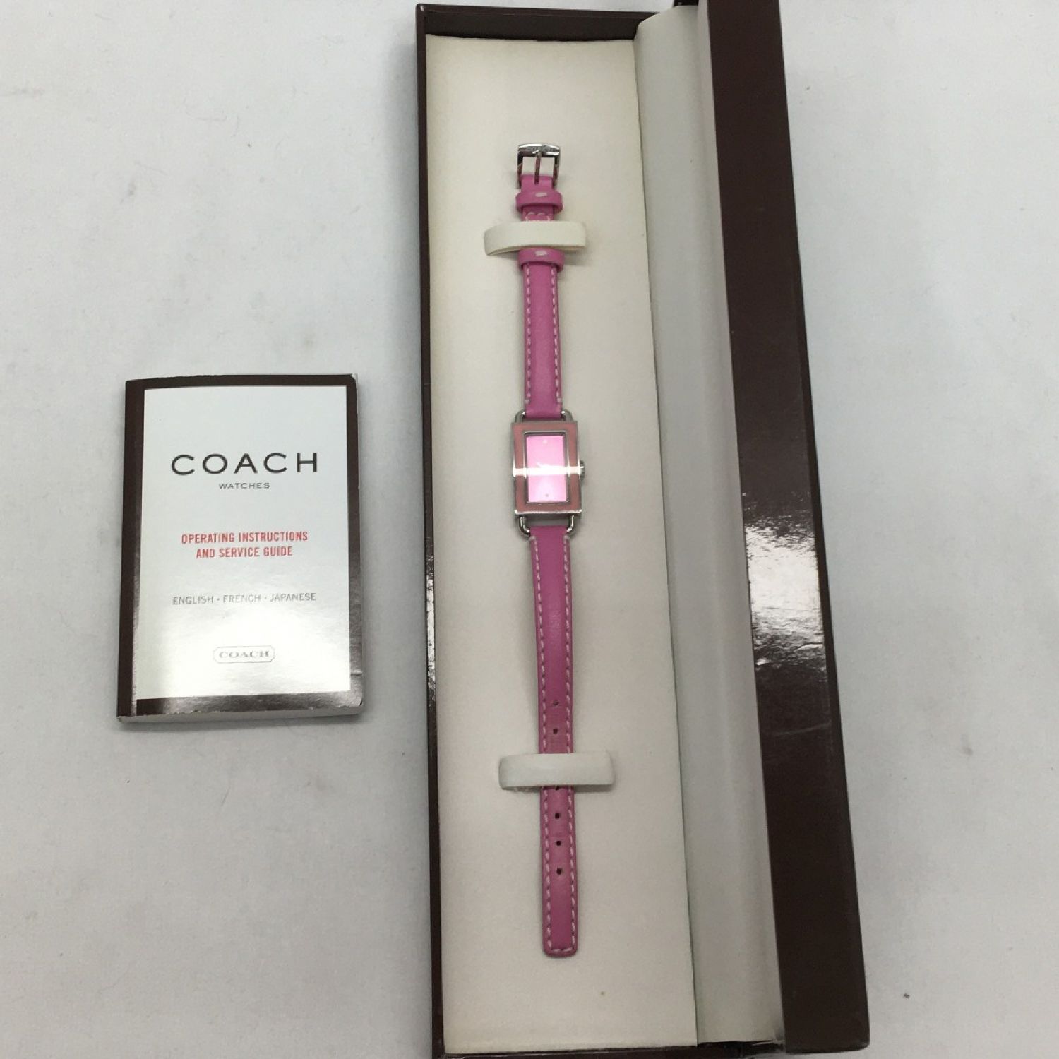 【COACH】コーチ 0221 ステンレススチール×レザー ピンク クオーツ アナログ表示 レディース シルバー文字盤 腕時計