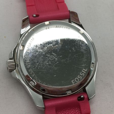  FOSSIL フォッシル クオーツ クロノグラフ ベルトダメージ有 AM4488 ショッキングピンク