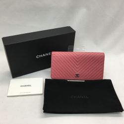 ▼▼ CHANEL シャネル レディース長財布 二つ折り Vステッチ ココマーク ピンク Bランク