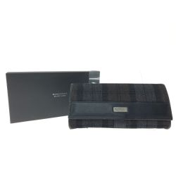 ▼▼ BURBERRY BLACK LABEL バーバリーブラックレーベル ユニセックス 長財布 キャンバス×レザー チェック ブラック×グレー Bランク
