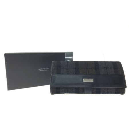  BURBERRY BLACK LABEL バーバリーブラックレーベル ユニセックス 長財布 キャンバス×レザー チェック ブラック×グレー