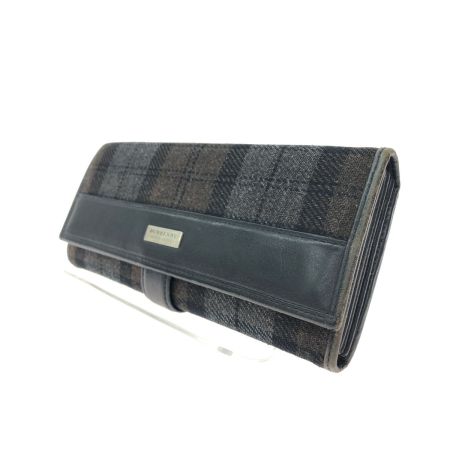  BURBERRY BLACK LABEL バーバリーブラックレーベル ユニセックス 長財布 キャンバス×レザー チェック ブラック×グレー