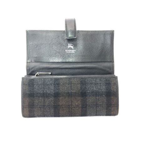  BURBERRY BLACK LABEL バーバリーブラックレーベル ユニセックス 長財布 キャンバス×レザー チェック ブラック×グレー
