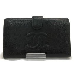 ▼▼ CHANEL シャネル レディース 二つ折り財布 ココマーク キャビアスキン ブラック Cランク