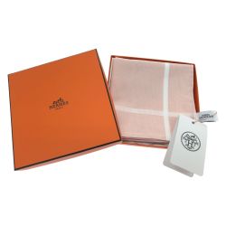 ▼▼ HERMES エルメス レディース ハンカチ H柄 綿100％ 46×47㎝ タグ付 ピンク Sランク