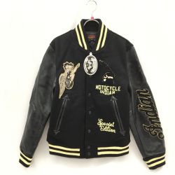 ▼▼ Indian Motocycle スタジャン レザー切替え BETYY ベティ Mサイズ  ブラック Aランク