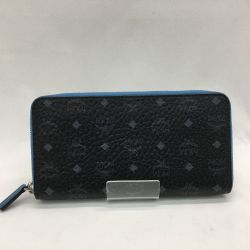 ▼▼ MCM エムシーエム ラウンドファスナー 長財布  MXLAAVI01 ブラックｘ青 Bランク