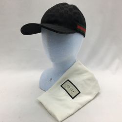 ▼▼ GUCCI グッチ GGキャンバス ベースボールキャップ シェリーライン M ブラック Aランク