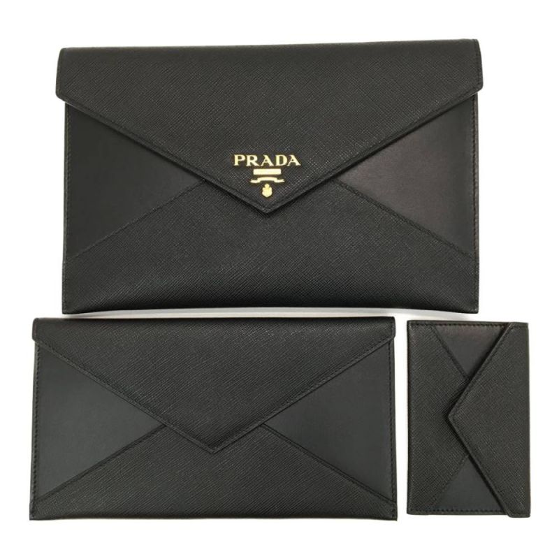 中古】 PRADA プラダ サフィアーノレザー ドキュメントホルダーセット 