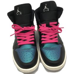 ▼▼ NIKE ナイキ ウィメンズ エアジョーダン1 ミッド "イリディセント" ブラック/ペール アイボリー BQ6472-009 ブルー Bランク