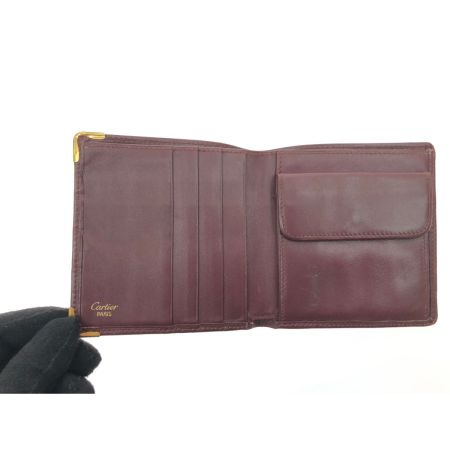  Cartier カルティエ レディース 二つ折り財布 マストライン ゴールド金具 ボルドー