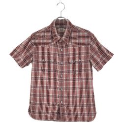 ▼▼ The Flat Head フラッドヘッド メンズ 半袖シャツ チェック サイズ38 レッド Bランク