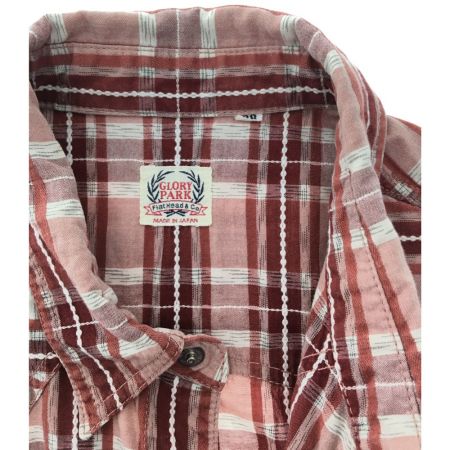  The Flat Head フラッドヘッド メンズ 半袖シャツ チェック サイズ38 レッド