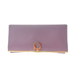 ▼▼ Ferragamo フェラガモ レディース 二つ折り長財布 ガンチーニ かぶせ蓋 ゴールド金具 パープル Cランク