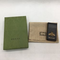 ▼▼ GUCCI グッチ レザーマネークリップ アニマリエ メタルビー ブラック Bランク