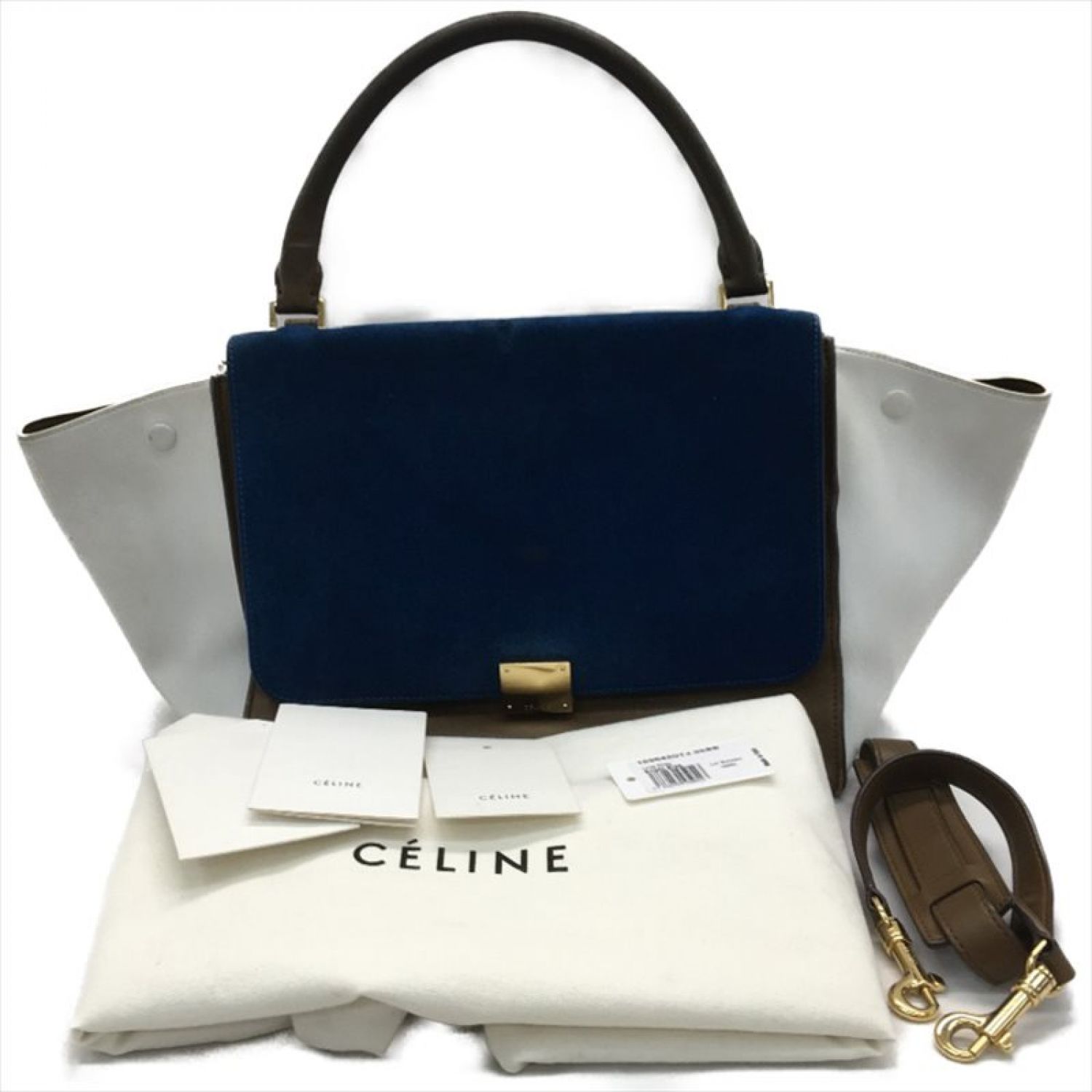 CELINE セリーヌ トラペーズ ネイビー（レザー）x 赤（スエード