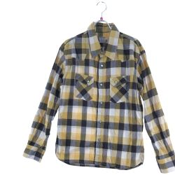 ▼▼ The Flat Head フラッドヘッド メンズ 長袖シャツ チェック 42 イエロー Bランク