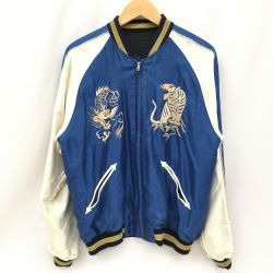 ▼▼ 東洋 スカジャン リバーシブル SIZE M TT13838 ブラック×ブルー 刺繍ほつれ有 Bランク