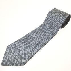▼▼ HERMES エルメス ネクタイ シルク100% 市松風格子模様 総柄 ホワイトｘグレー Bランク