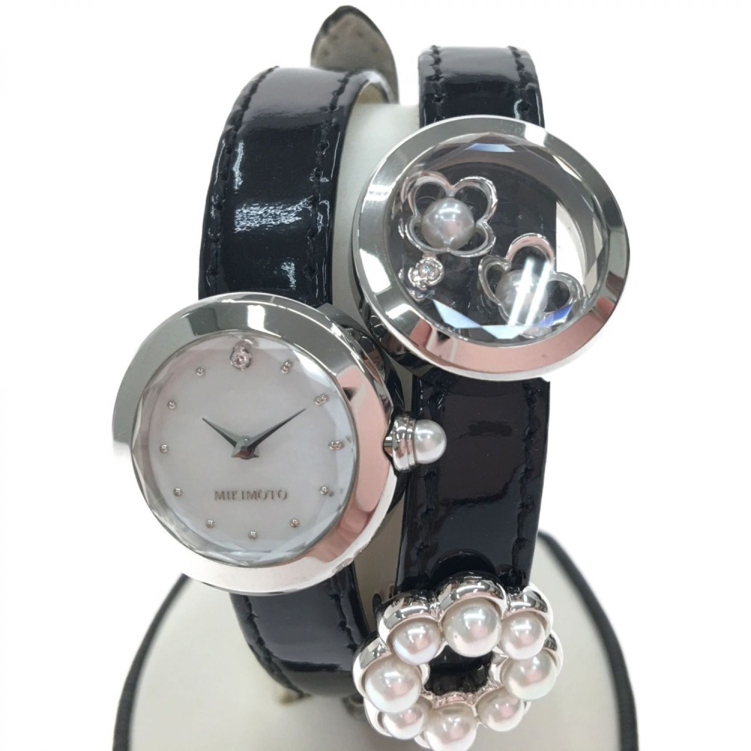 《希少》MIKIMOTO 腕時計 シルバー 2重巻き レザーブレスレット