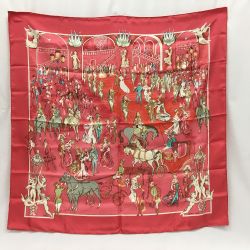 ▼▼ HERMES エルメス シルク スカーフ CLERC カレ90 【ガラの夕べ】 ピンクｘ天使柄 Aランク