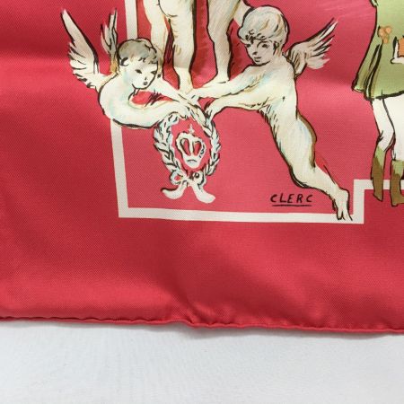  HERMES エルメス シルク スカーフ CLERC カレ90 【ガラの夕べ】 ピンクｘ天使柄