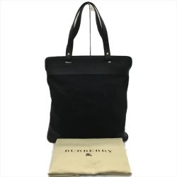 ▼▼ BURBERRY バーバリー トートバッグ キャンバスレザー ロゴ刺繍  ブラック Bランク