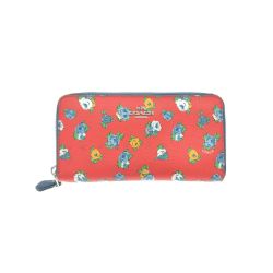 ▼▼ COACH コーチ 長財布 ラウンドジップ ロングウォレット ティーローズ フローラル 花柄 F57649 レッド Bランク