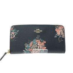 ▼▼ COACH コーチ レディース長財布 トス ブーケ フラワー プリント アコーディオン ジップアラウンド F57641 ブラック Bランク