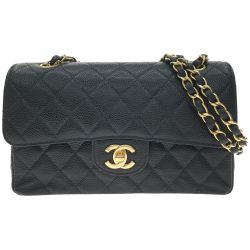 ▼▼ CHANEL シャネル マトラッセ Wフラップチェーン キャビアスキン A01113 ブラック Aランク
