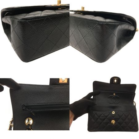  CHANEL シャネル マトラッセ Wフラップチェーン キャビアスキン A01113 ブラック