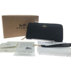 ▼▼ COACH コーチ レディース長財布 エンボスジップ シグネチャー C7360 ブラック Aランク