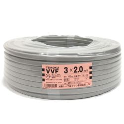 ▼▼  VVFケーブル TEIKOKU 太陽ケーブルテック 3×2.0mm ビニル絶縁シースケーブル平形  グレー Sランク
