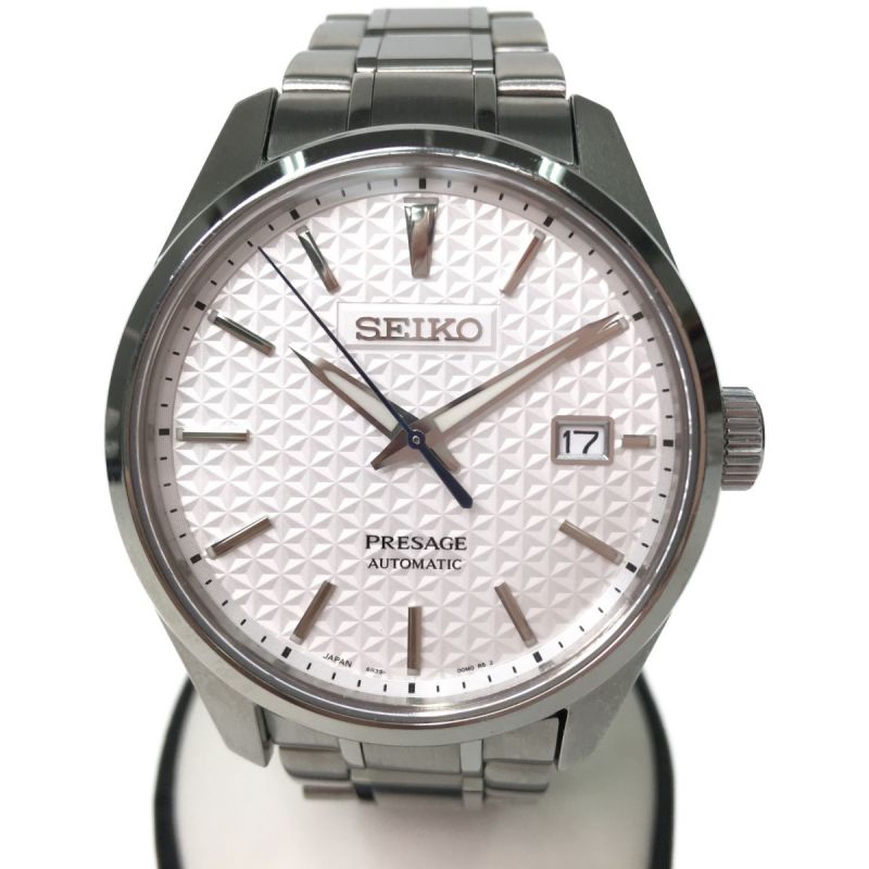 安い得価SEIKO プレサージュ メンズ腕時計 自動巻き デイト SS 裏スケ 革ベルト ブラック文字盤 4R35-02V0 [jgg] その他