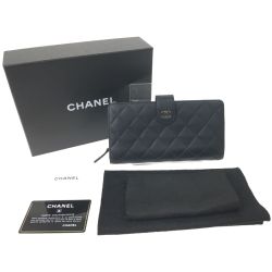 ▼▼ CHANEL シャネル 長財布 マトラッセ キャビアスキン ラウンド フラップ ココマーク ブラック Bランク