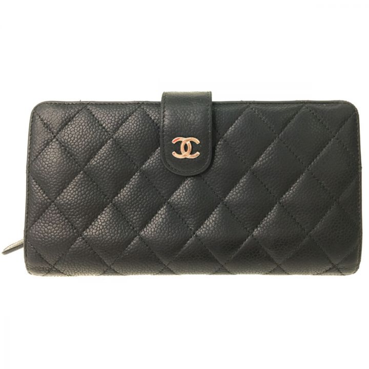 CHANEL シャネル 長財布 マトラッセ キャビアスキン ラウンド フラップ ココマーク ブラック｜中古｜なんでもリサイクルビッグバン