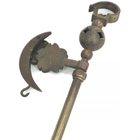   真鍮自在鉤・古民具 月に紅葉 開閉式 囲炉端  高さ90cm