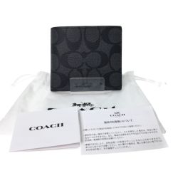 ▼▼ COACH コーチ メンズ 二つ折り財布 アウトレット シグネチャー Ｆ75006 グレー Bランク