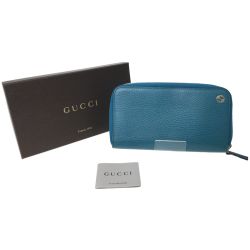 ▼▼ GUCCI グッチ アウトレット ラウンドジップ 長財布 インターロッキングG 449347 ブルーグリーン Bランク