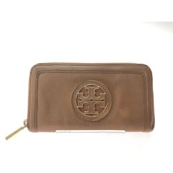 ▼▼ TORY BURCH トリーバーチ レディース 長財布 ラウンドファスナー ラムレザー 大きめエンブレム ブラウン Bランク