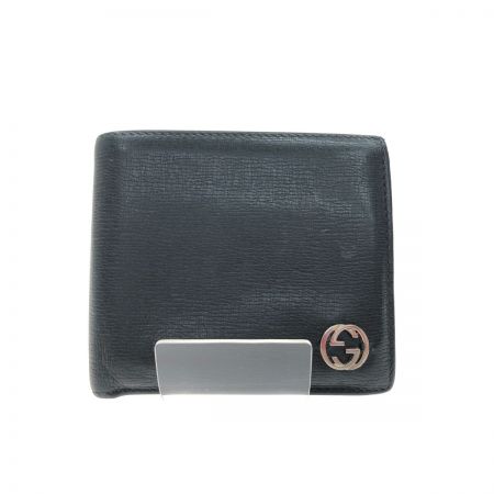  GUCCI グッチ メンズ 二つ折り財布 型押しカーフ インターロッキングG 256336 ブラック