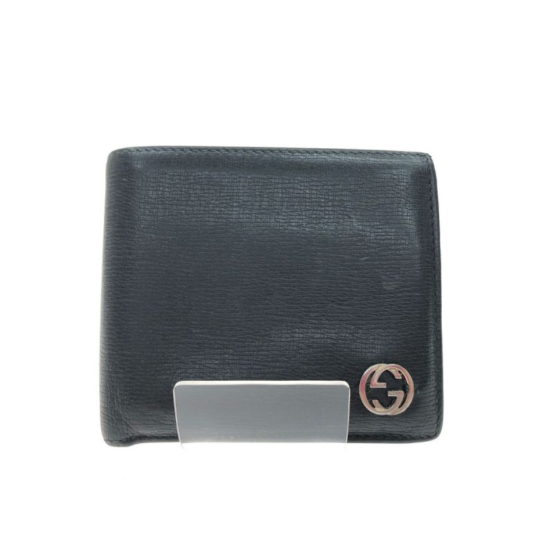 【美品】 グッチ GG インターロッキング 折り財布 ブラック 黒 メンズ財布