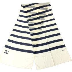 ▼▼ CHANEL シャネル ロングスカーフ ボーダー柄 Bランク