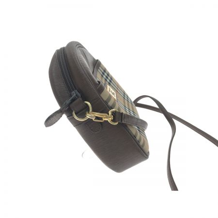  BURBERRY バーバリー レディース ショルダーバッグ ポシェット ノバチェック プレート付き ブラウンレザー