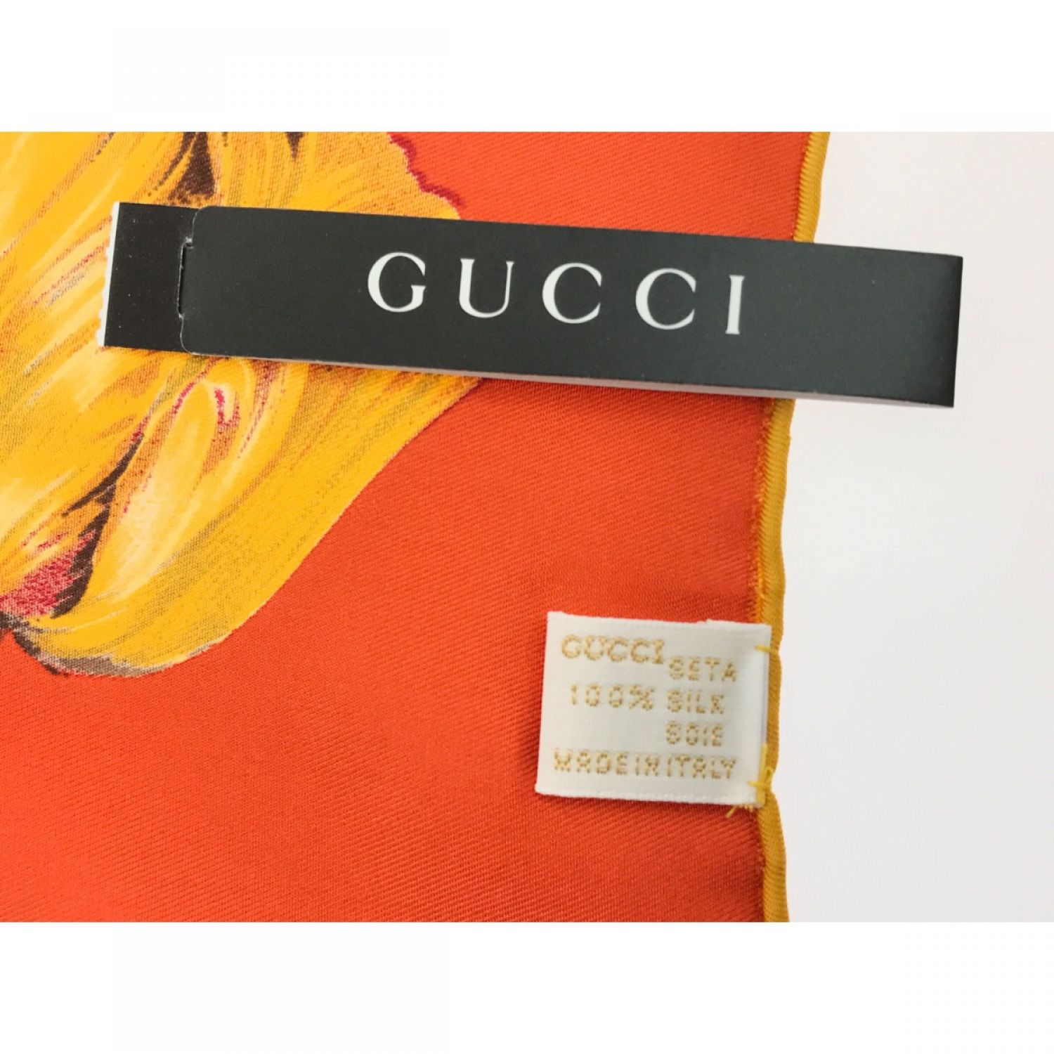 中古】 GUCCI グッチ スカーフ シルク チューリップ ブラウン Aランク