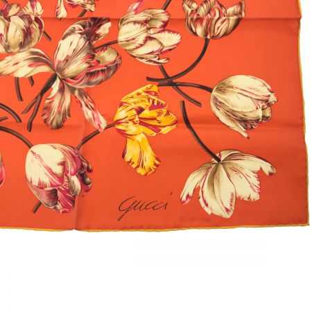 中古】 GUCCI グッチ スカーフ シルク チューリップ ブラウン｜総合