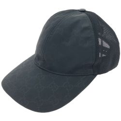 ▼▼ GUCCI グッチ GG ナイロン メッシュ キャップ 6パネル レザーパッチ ロゴ Lサイズ ブラック Bランク